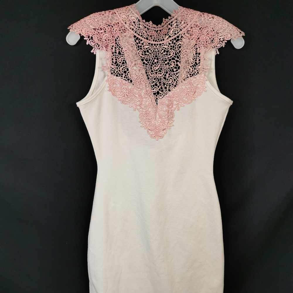 White and rose gold lace dress